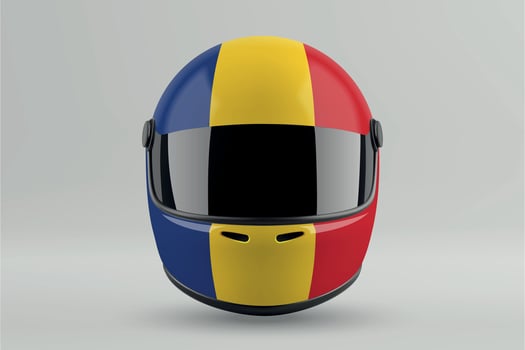 Front view of racing helmet featuring Romania flag colors vector