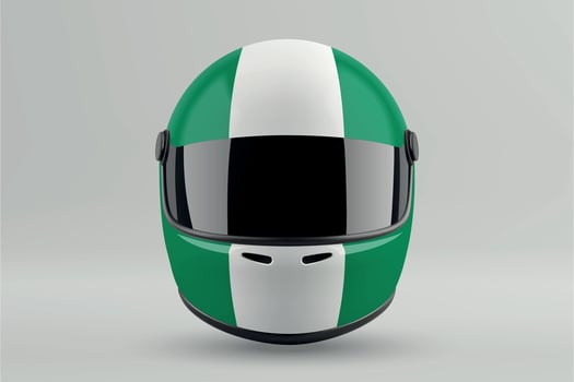 Front view of racing helmet featuring Nigeria flag colors vector