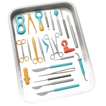 Colorful Medical Instruments Arranged On Tray Sterile Setting png