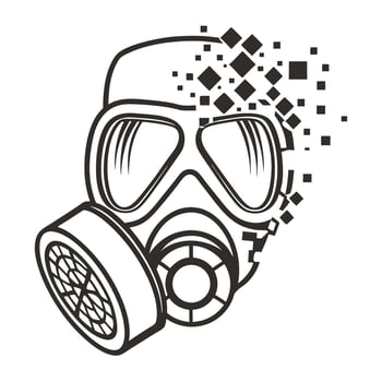 Disintegrating gas mask illustration concept of decay and protection vector