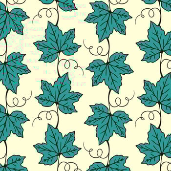 Beige pattern with bright grapevine, contour drawing of grape vine, ornament. vector