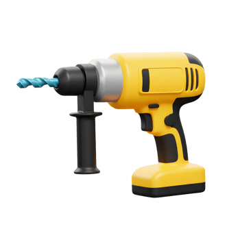 Yellow Cordless Drill with Blue Drill Bit Detailed 3D Render png