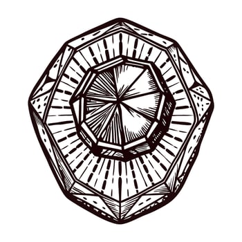 Intricate geometric gemstone sketch with faceted details and symmetrical lines vector