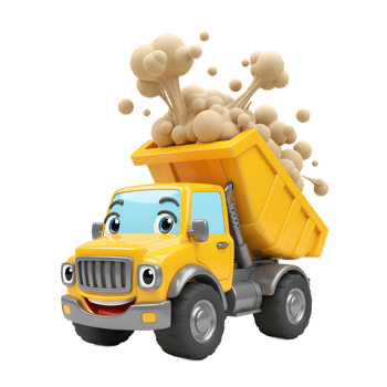 Happy Yellow Dump Truck Cartoon Sand Explosion png