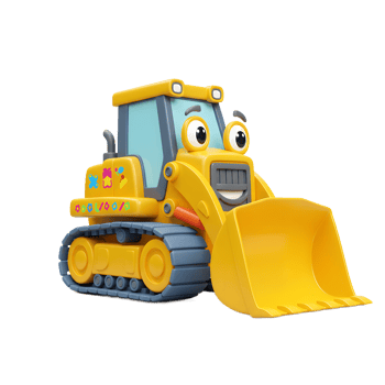 Happy Yellow Bulldozer Cartoon Childrens Toy 3D Render png