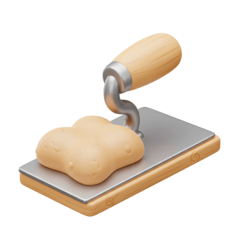 Wooden Handle Trowel Shaping Beige Dough 3D Render png