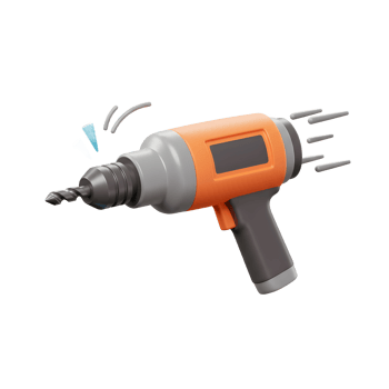 Orange Drill Cartoon 3D Model Rotating Bit Grey Handle Tool png