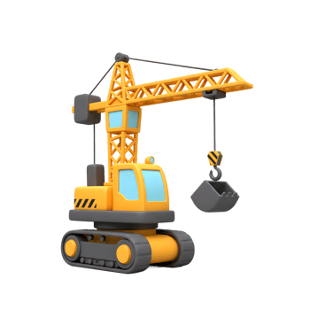 Yellow Cartoon Crane Construction Vehicle Model 3D Render png