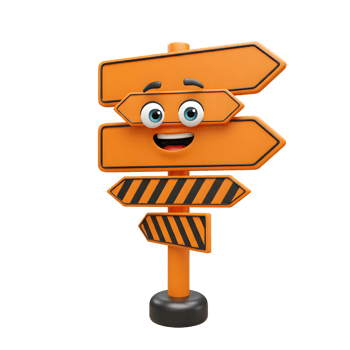 Happy Orange Signpost Cartoon Character Three Arrows Construction Style png