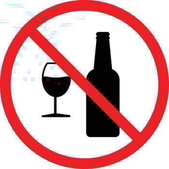 Prohibited alcohol consumption signs. glasses with red prohibition circle, symbolizing no drinking allowed. in modern style vector
