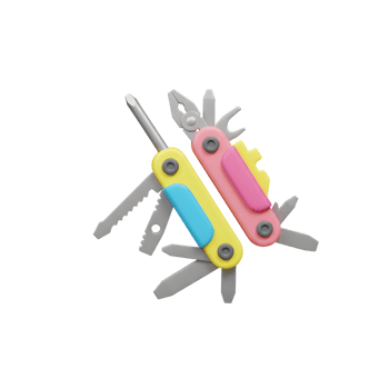 Colorful Multi Tool Knives Pastel Design 3D Render png