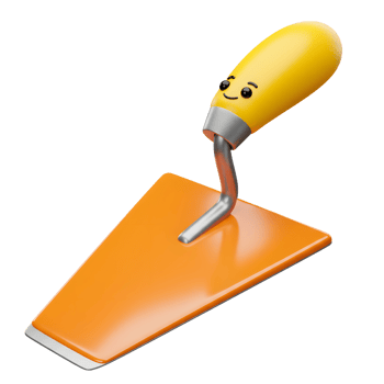 Happy Orange Trowel Yellow Handle Cartoon Tool 3D Render png