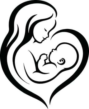Mother and Baby Silhouette for mother's day in Heart Shape vector