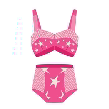 Womens bra and panty. Pink underwear with stars. vector