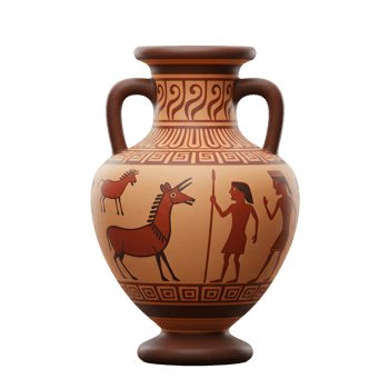 Ancient Greek Amphoras Decorated With Unicorns Figures and Geometric Patterns png