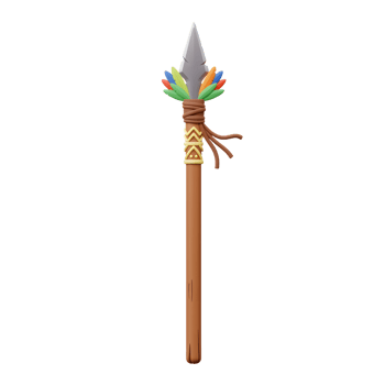 Colorful Tribal Spear Wooden Shaft Sharp Tip Feather Detail 3D Render png