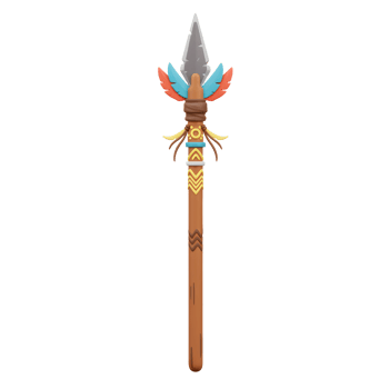 Ornate Native American Spear Tribal Weapon Colorful Feathers Wooden Shaft png