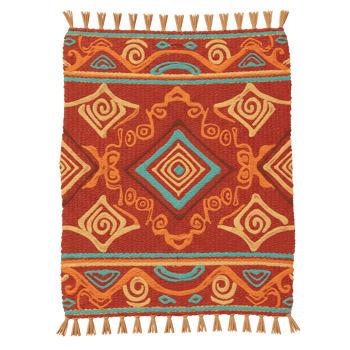 Rustic Orange Ethnic Rug Detailed Geometric Design Woven Texture png