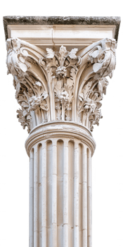 Corinthian column capital composite order highlighting intricate acanthus leaf carving, detailed architectural ornament against isolated transparent background png