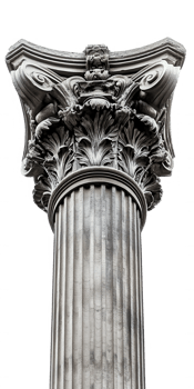 Corinthian column capital composite order highlighting intricate acanthus leaves carving, detailed architectural ornament against isolated transparent background png