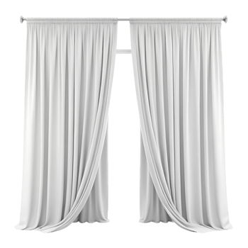 Classic white draped curtains with double swag and tiebacks, perfect for interior decor inspiration png