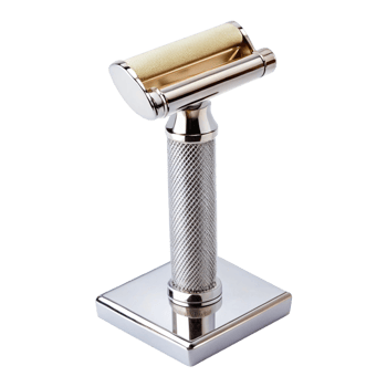 Luxury double edge safety razor with a sturdy base, perfect for a stylish and effective shaving experience png