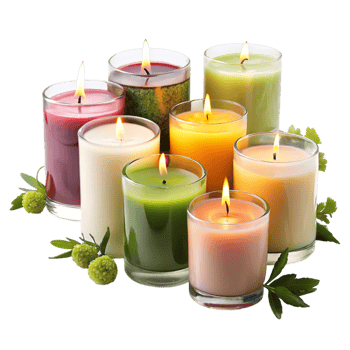 Collection of scented candles with various fragrances, perfect for relaxation, home decor, and gifting png