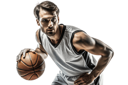 Focused Basketball Athlete in Action Pose with Ball png