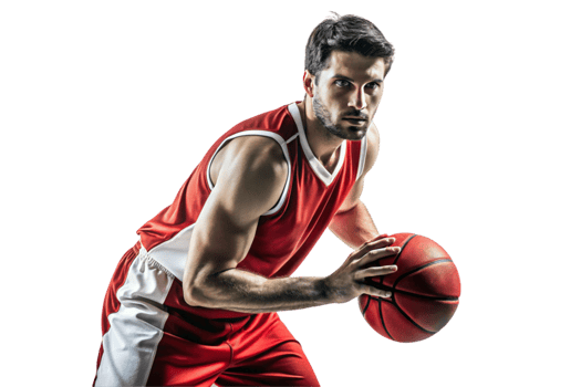 Intense Basketball Player Holding Ball Ready for Action png
