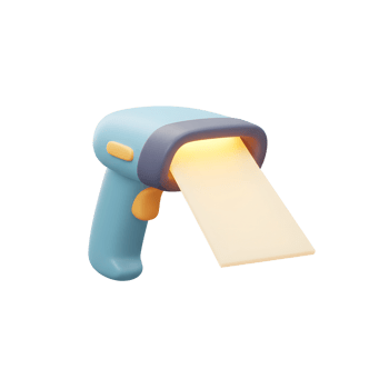 Blue Scanner Device Scanning Blank Receipt Pastel Style 3D Render png