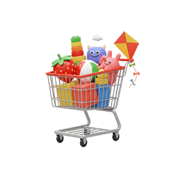 Colorful Toys Shopping Cart Playful 3D Render Fun Kids png