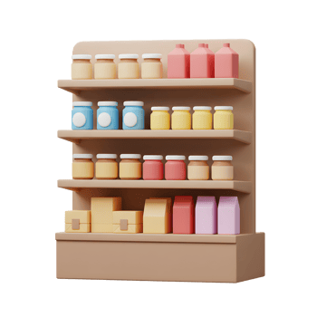 Pastel Colored Grocery Jars Bottles Boxes Retail Shelf Display png