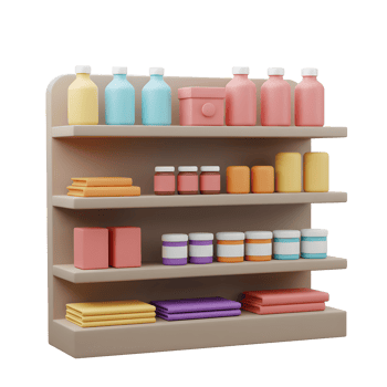 Pastel Colored Products Retail Shelf Display Minimalist 3D Render png