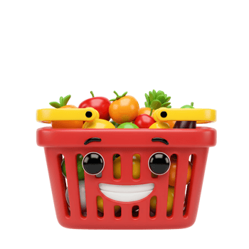 Happy Red Shopping Basket Colorful Fresh Produce Cartoon Style png