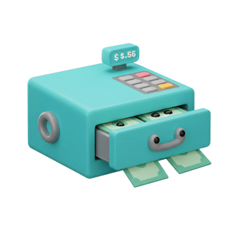 Teal Cash Register Cartoon Style Showing Money Bills png