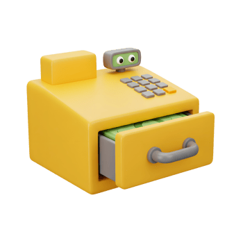 Yellow Cartoon Cash Register Drawer Open Showing Money png