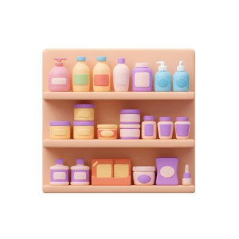 Pastel Colored Bathroom Products Shelf 3D Render Simple Design png