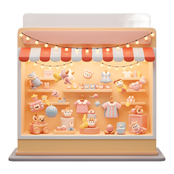 Adorable Toy Shop Pastel 3D Render Cute Animals Toys Clothes png