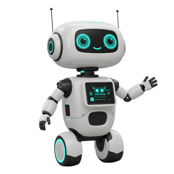 Friendly White Robot Welcoming Gesture Teal Lights Digital Display png