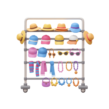 Colorful Summer Accessories Display Rack Hats Sunglasses Scarves Jewelry png