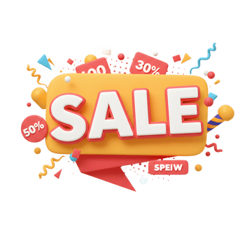 Colorful 3D Sale Banner with Geometric Shapes and Discounts png