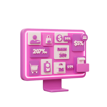 Pink E commerce Computer Screen Showing Discount Icons png