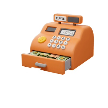 Orange Cash Register 3D Model Bills Displaying Happy Emojis png