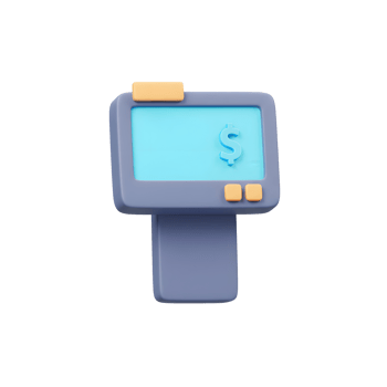 3D Rendered Payment Terminal Blue Screen Dollar Sign png