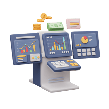 Financial Data Analysis System Colorful 3D Model Charts Graphs png