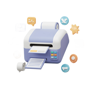Cute Pastel Printer 3D Render with Colorful App Icons png