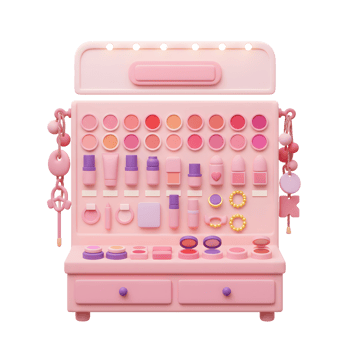 Pink Makeup Display Stand Colorful Cosmetics Variety 3D Render png
