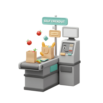 Joyful Self Checkout Groceries Machine 3D Render Cartoon Style png