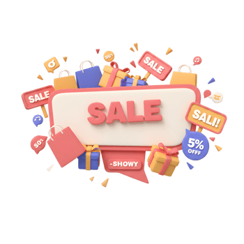 Sale Banner 3D Render Colorful Bags Gifts Sale Signs png