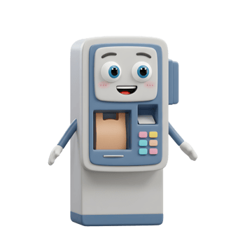 Happy ATM Machine Cartoon Character 3D Render Friendly Design png